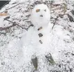  ?? Picture: KRISTY SPINDLER ?? A snowman made from hailstones in the hinterland.