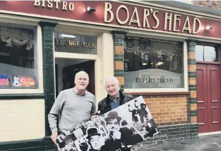  ??  ?? Mike Jones and Tony Kenny, right, get ready for the Laurel and Hardy taster night.