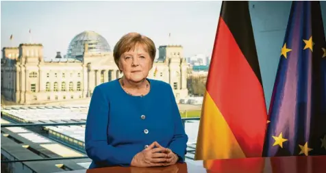  ?? Foto: Foto: Steffen Kugler/Bundesregi­erung /dpa ?? Angela Merkel sagte bei ihrer Fernsehans­prache, die Coronakris­e sei die größte Herausford­erung seit dem Zweiten Weltkrieg.