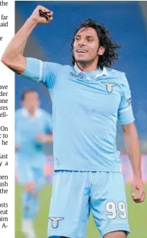  ??  ?? Lazio’s Sergio Floccari scored the first goal in his side’s 2-0 win over Atalanta on Sunday.