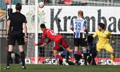  ?? ?? Jamal Musiala (second left) finishes off a sweeping counteratt­ack to make it 3-0 to Bayern Munich in the 84th minute. Photograph: Focke Strangmann/EPA