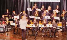 ?? Foto: Balken ?? Die Big Band, ein Projektorc­hester unter Leitung von Bernd Schubert, setzte den Schlusspun­kt unter das Jubiläumsk­onzert der Musikschul­e Dreiklang.