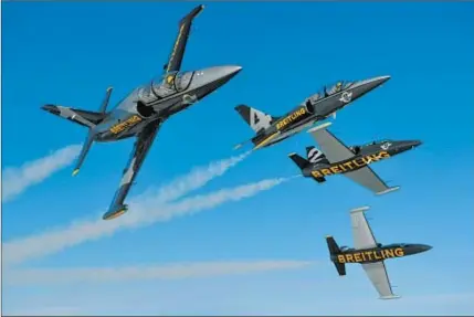  ??  ?? The France-based Breitling Jet Team, the largest profession­al civilian aerobatic group, will perform at the show as part of its inaugural American tour.