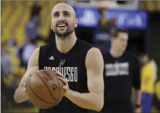  ??  ?? In this May 16 file photo, San Antonio Spurs' Manu Ginobili warms up for Game 2 of the the team's NBA basketball Western Conference final in Oakland. AP PHOTO