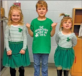  ?? PHOTO SUBMITTED ?? St. Mary School celebrated St. Patrick’s day by honoring the Saint and wearing green.