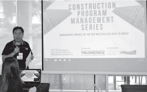  ?? PR ?? PCA President Morris Agoncillo opening the Constructi­on Program Management: Management Series at the Park Inn by Radisson.