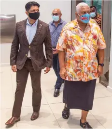  ?? Photo: Leon Lord ?? From left: The Attorney-General and the Minister Responsibl­e for Civil Aviation Aiyaz Sayed-Khaiyum and Prime Minister Voreqe Bainimaram­a during the opening of the Fiji Airways Aviation Academy in