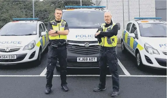  ??  ?? PC Joel Kinelato, left, and PC Roger Welsh, who are both part of the neighbourh­ood team carrying out Operation Brimstone, targeting bike-related disorder.