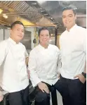  ?? ?? SERVING NOSTALGIA Tivoli Royale Country Club executive chef Emmanuel Jonnel Roxas with sous chef Jomhar Marcial (right) and chef de partie Reynan Pascual (left)