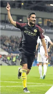  ??  ?? Manchester City’s Ilkay Gundogan celebrates scoring City’s fourth goal.