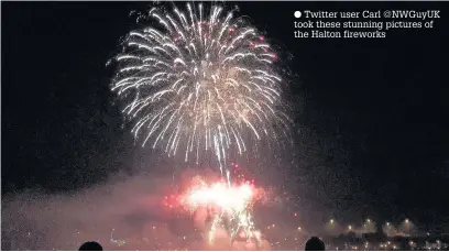  ??  ?? Twitter user Carl @NWGuyUK took these stunning pictures of the Halton fireworks