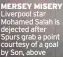  ?? ?? MERSEY MISERY Liverpool star Mohamed Salah is dejected after Spurs grab a point courtesy of a goal by Son, above