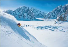  ?? Cam McLeod / Warren Miller Entertainm­ent ?? “Face of Winter,” the new film honoring the late filmmaker Warren Miller, includes shots from Denali, Alaska. Miller helped define snow-sports culture.