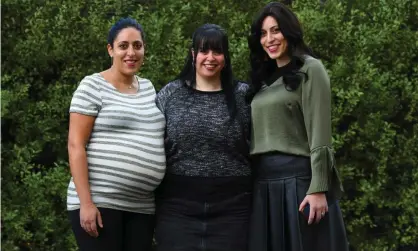  ?? Photograph: James Ross/AAP ?? Sisters Elly Sapir, Dassi Erlich and Nicole Meyer in Melbourne on Wednesday morning. They are among the alleged victims of former Australian principal Malka Leifer, who an Israeli court has ruled is mentally fit to be extradited to Australia.