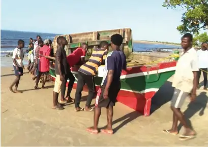  ?? — AFP ?? This video grab shows the boat, that sunk off the north coast of Mozambique killing 97 people, on the Island of Mozambique. The converted fishing boat, carrying about 130 people, ran into trouble late on Sunday as it was trying to reach an island off Nampula province, officials said.