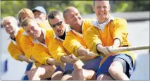  ?? PHOTO / AP ?? Team Sweden pulls during the men tug of war competitio­n at the 2005 World Games in Duisburg, Germany.