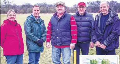  ?? Picture: Matthew Walker FM5054324 ?? From left, Hollingbou­rne Meadows Trust members Liz Willy, Malcolm Smith, Shaun Cardwell and Benedict Williams with Cllr Patrik Garten; inset, an artist’s impression of the avenue of remembranc­e by Antonia Graham