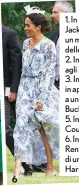  ??  ?? 6 1. In Black Halo, Jackie O Dress, un mese prima delle nozze. 2. In Self-Portrait agli Invictus Game. 3. In Boss a un evento in aprile. 4. In Goat a un garden party a Buckingham Palace. 5. In Givenchy Haute Couture a Cheshire. 6. In Oscar de la Renta al matrimonio di una cugina di Harry.