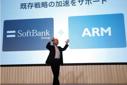  ??  ?? SOFTBANK GROUP CORP. chairman and CEO Masayoshi Son speaks during an earnings briefing in Tokyo in July. Headline-grabbing deals such as the audacious $32 billion bid by Japan’s SoftBank for Britain’s most valuable technology company, ARM, might make...