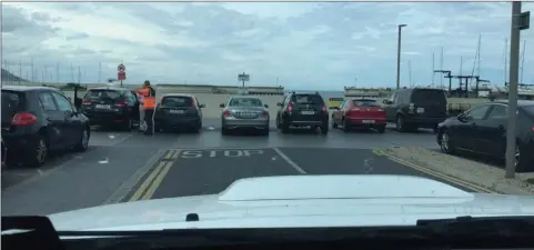  ?? ( photo: Greystones Coast Guard). ?? Parked cars blocking access to the slipway at Greystones Harbour on Sunday afternoon