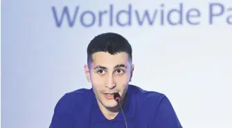  ?? ?? Turkish taekwondo star Hakan Reçber speaks during the news conference at the “Team Visa” announceme­nt ceremony, Istanbul, Türkiye, April 3, 2024.