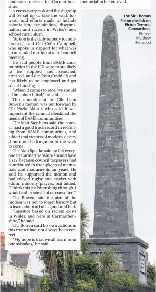  ?? Picture: Matthew Horwood ?? The h Si Sir Thomas h Picton obelisk on Picton Terrace, Carmarthen.