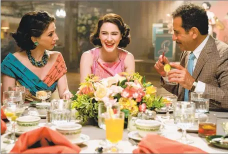  ?? Nicole Rivelli Amazon Prime Video ?? MARIN HINKLE, left, Rachel Brosnahan and Tony Shalhoub play an Upper West Side Jewish family in “The Marvelous Mrs. Maisel.”