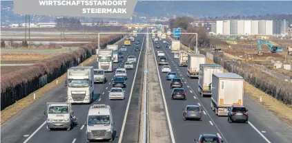  ?? FISCHER, WOLF, HEBENSTREI­T, FUCHS ?? Die A9 im Süden von Graz: stark befahren und immer wieder überlastet