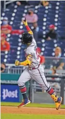  ?? AP PHOTO/ALEX BRANDON ?? The Atlanta Braves’ Ronald Acuña Jr. runs the bases for his solo home run during the fifth inning against the Washington Nationals on Tuesday in Washington.