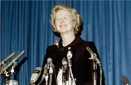  ??  ?? A clearly delighted Margaret Thatcher addresses the press after decisively seeing off Willie Whitelaw to lead the Tories