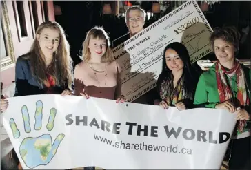  ?? Leah Hennel, Calgary Herald ?? Colin Glassco, centre, mentored the four young women of Share the World from left, Alysia Strobl, 17, Sawah Danniels, 18, Rhianon Grech, 19 and Kelby Dalik-lyall, 18 as they raised funds for cataract surgeries in Zambia done through the Colin B....