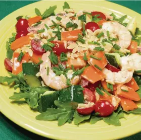  ?? LINDA GASSENHEIM­ER TNS ?? Summer Shrimp Pasta Salad includes orzo (rice-shaped pasta) instead of the thicker short cut pastas.