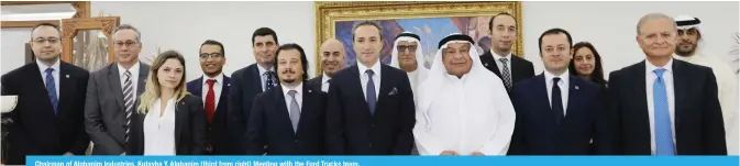  ??  ?? Chairman of Alghanim Industries, Kutayba Y. Alghanim (third from right) Meeting with the Ford Trucks team.