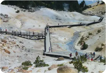  ?? ?? BUMPASS HELL IN LASSEN VOLCANIC NATIONAL PARK, above; Lava Beds National Monument, Valentine Cave entrance, below; winter fun at Chester Lake, opposite.