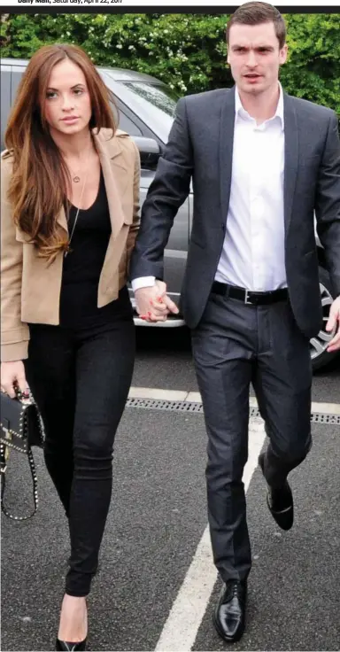  ??  ?? At court: Adam Johnson with Stacey Flounders, who dumped him over his cheating