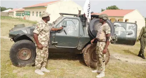  ?? Photo: Army Headquarte­rs ?? Troops of 192 Task Force Battalion of 26 Task Force Brigade of Operation LAFIYA DOLE after they repelled Boko Haram terrorists attacks at their outpost in Yamteke axis of Gwoza Local Government Area of Borno State on Tuesday night. Fifteen insurgents...