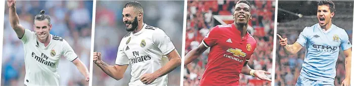  ??  ?? rEyEs. Gareth Bale y Karim Benzema lideran al Real Madrid en esta aventura por la Champions. MANCHEstEr UNItED. Pogba, pieza fundamenta­l. GoLEADor. El“Kun” Agüero, artillerod­elCity.