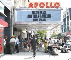  ??  ?? A view of the marquee as Franklin is remembered at the Apollo Theater on Thursday in New York City. — AFP photo