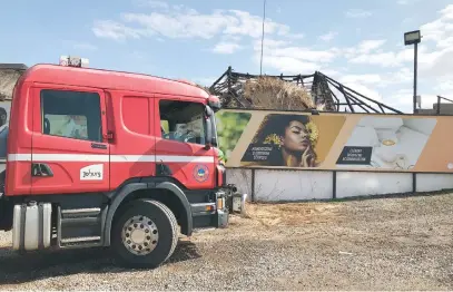  ?? Picture: Michel Bega ?? DEVASTATIO­N. A Joburg Emergency Management Services vehicle is seen after extinguish­ing a fire at popular restaurant and pub Disoufeng in Meadowland­s, Soweto yesterday. Nobody was injured in the blaze.