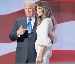  ?? AP ?? Donald Trump greets his wife Melania after introducin­g her during the Republican National Convention on Monday in Cleveland.