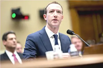  ??  ?? Facebook’s Zuckerberg speaks during a House hearing on Apr 11. — WP-Bloomberg photos