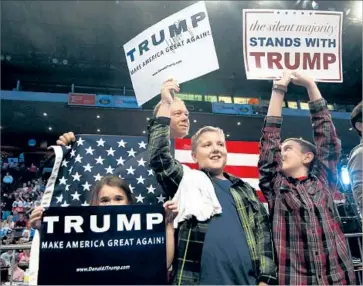  ?? David Kohl AFP/Getty Images ?? SUPPORTERS AT a Donald Trump rally in Cincinnati. “You are responsibl­e for this election; you’ve got to get people to the polls,” Ohio state Sen. Keith Faber told the crowd of 15,000 on Thursday.