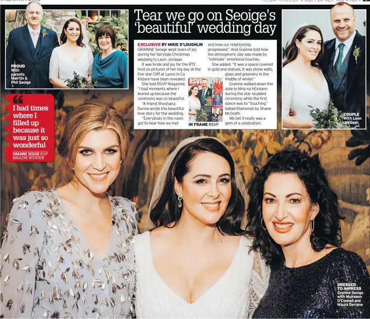  ??  ?? PROUD With parents Mairtin & Phil Seoige
COUPLE With Leon Jordaan
DRESSED TO IMPRESS Grainne Seoige with Muireann O’connell and Maura Derrane briands266­11