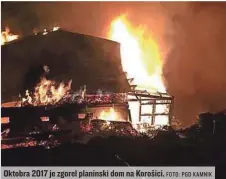  ?? FOTO: PGD KAMNIK ?? Oktobra 2017 je zgorel planinski dom na Korošici.