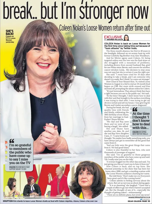  ??  ?? SHE’S BACK! Coleen on ITV’S Loose Women yesterday