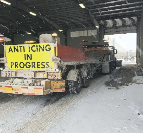  ??  ?? An anti-icing solution has been used in a pilot project on Anthony Henday Drive for about five years. Initial results from Yellowhead Trail, St. Albert Trail, Gateway Boulevard and Calgary Trail have shown some positive results.