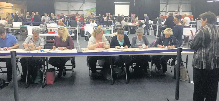  ?? PICTURES: ABBY BOLTER ?? The votes were counted in the Bowls Hall, Bridgend, following last Thursday’s local elections