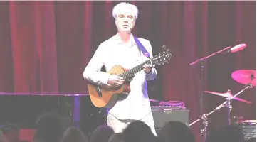  ??  ?? In this file photo taken on May 11, 2017 David Byrne performs onstage during the WITNESS 25th Anniversar­y Gala at The Edison Ballroom in New York City. — AFP photo