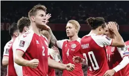  ?? FOTO: MADS CLAUS RASMUSSEN/RITZAU SCANPIX VIA AP ?? Danmark stormar mot fotbolls-VM i Qatar efter en ny kvalseger.