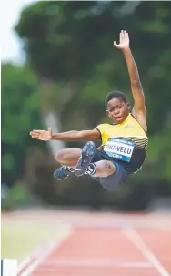  ??  ?? Ifeanyichu­kwu Okiwelu in the boys long jump.